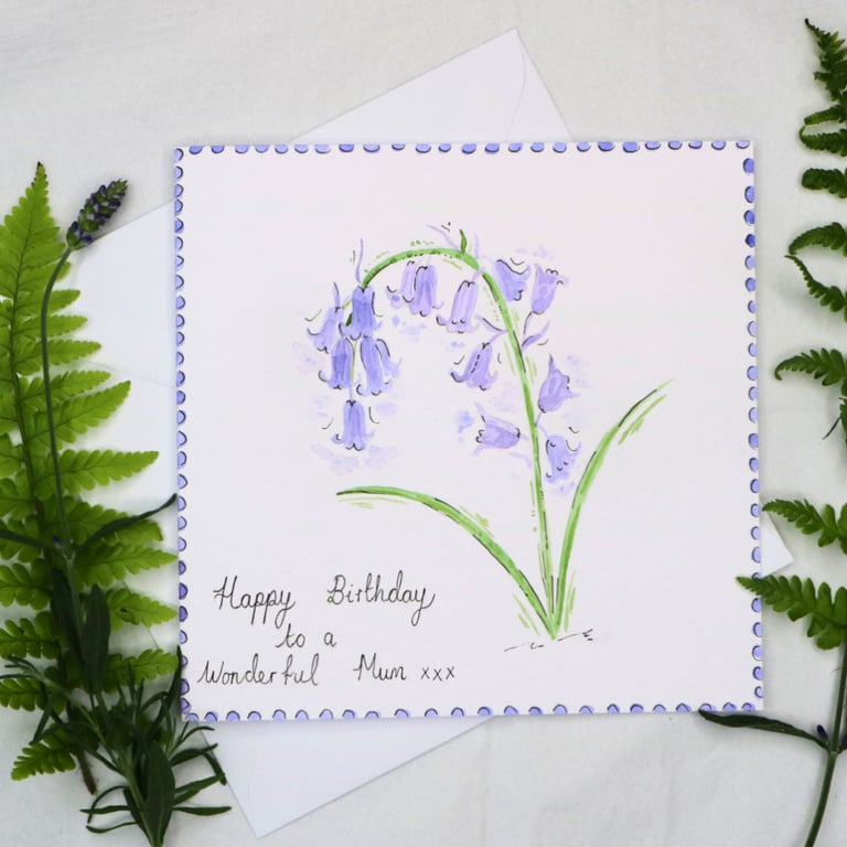 Bluebell hand-painted Mother's day, Birthday personalised card