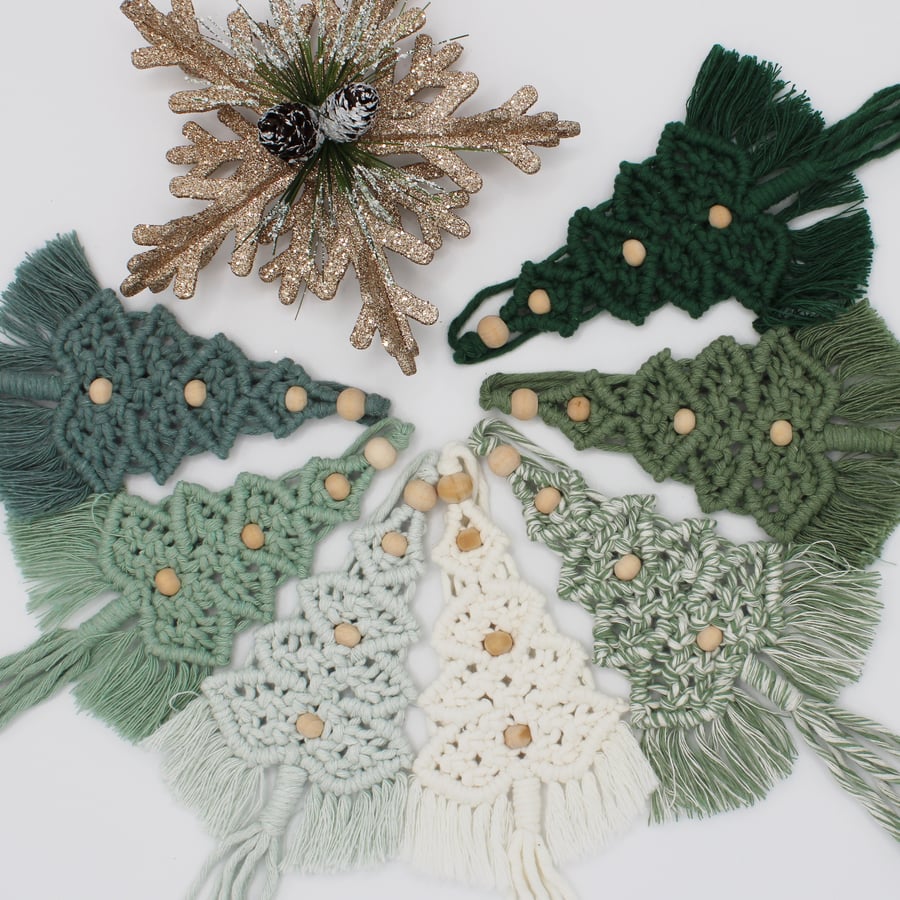Macrame Christmas tree decoration, plastic free hanging tree decoration