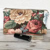 SALE, Cosmetic bag, make up bag with flowers in peachy shades