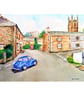 North Hill, Cornwall with Morris Minor Classic Car Watercolour Painting - Image 1