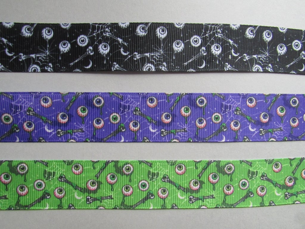 Eyeball 2.5cm Grosgrain Ribbon x 1 metre Black Purple Green