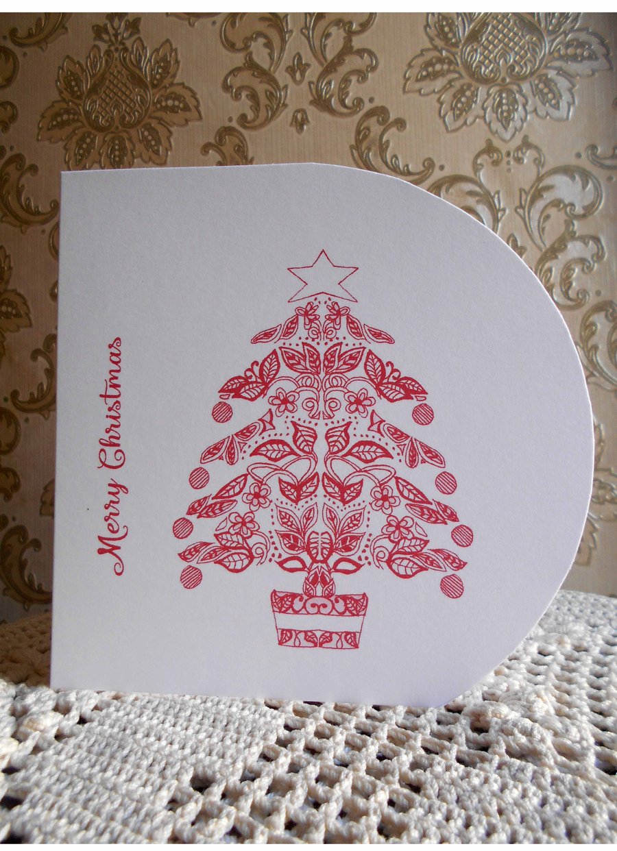 Pack of 4 Red Christmas Tree Christmas Cards