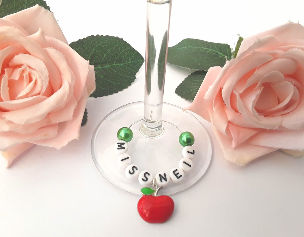 Personalised teacher gift, Personalised teacher wine glass charm