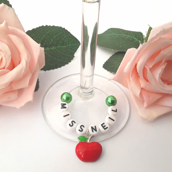 Personalised teacher gift, Personalised teacher wine glass charm