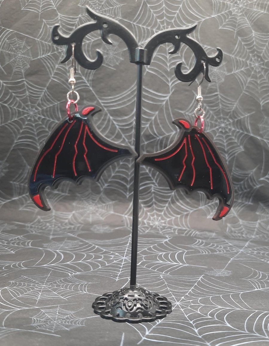 Handmade Resin Bat  Dragon Demon  Devil Wing Earrings 