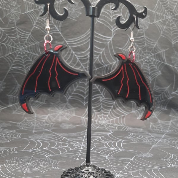 Handmade Resin Bat  Dragon Demon  Devil Wing Earrings 