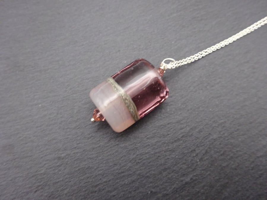 sterling silver chain, purple lampwork glass pendant