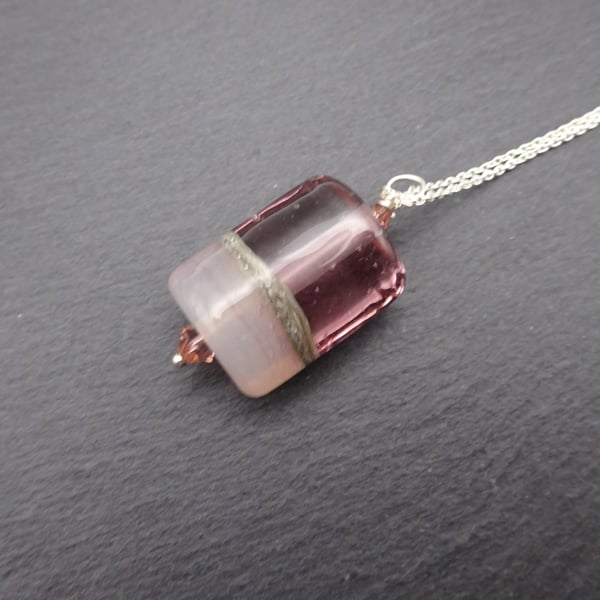 sterling silver chain, purple lampwork glass pendant