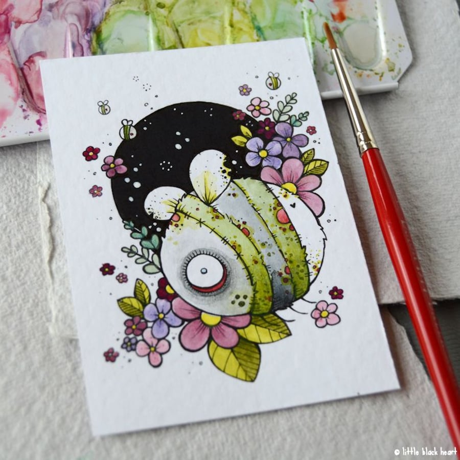 zombie bumble bee - original aceo