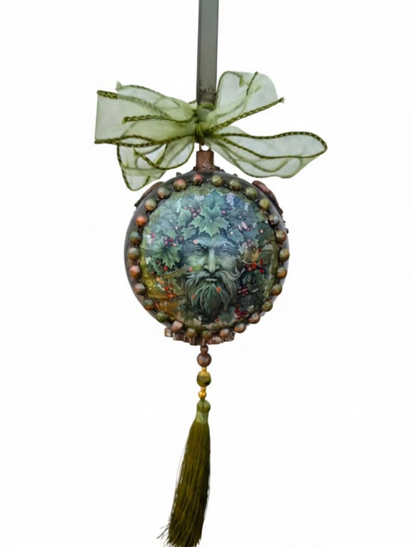 Handcrafted Green Man Bauble, Mythical Woodland Ornament