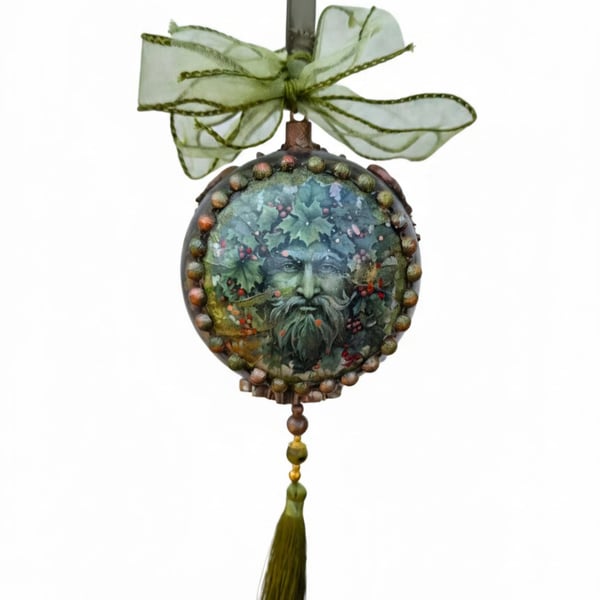 Handcrafted Green Man Bauble, Mythical Woodland Ornament