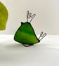 Green stained glass bird with funky hair style, Bird with Attitude home decor