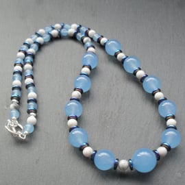 Blue Quartz Howlite and Haematite  Beaded Necklace 
