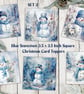 Blue Snowmen Set of 6 Square Christmas Card Toppers for Card Making, Journals