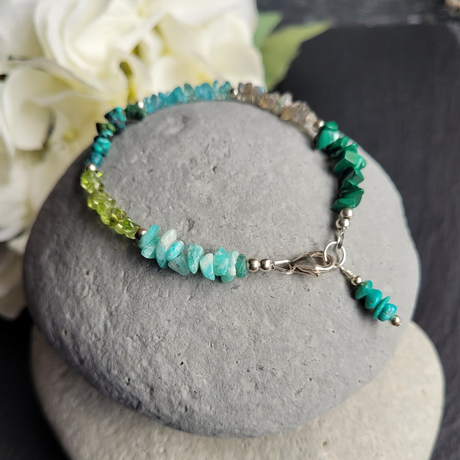 Genuine Labradorite Gem Chip Bracelet Sterling Silver Handmade Genuine Labradorite Gem Chip Bracelet Sterling Silver Handmade