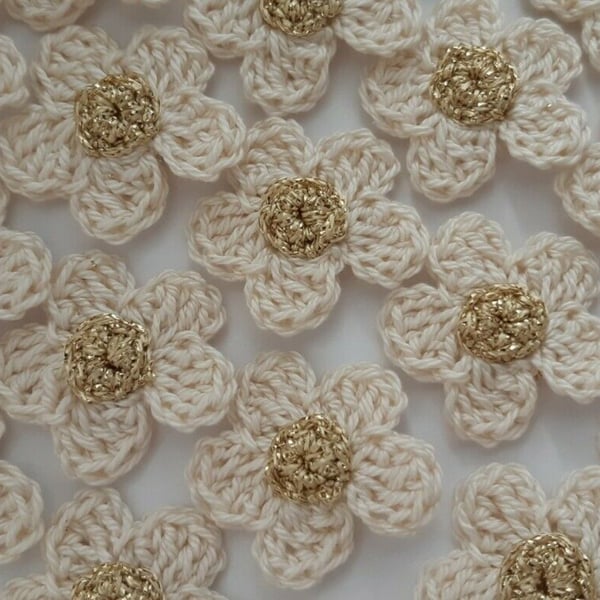 Cream Gold crochet flowers- Embellishments- Weddings- Crafts