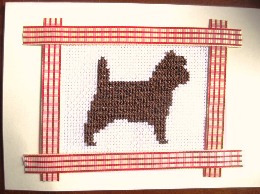 Cairn Terrier Cross Stitch Greeting Card - 2 tone brown Cairn 