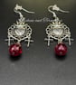 Gothic Heart and Cross Earrings - Red Heart Earrings - Handmade - Drop Earrings - Image 4