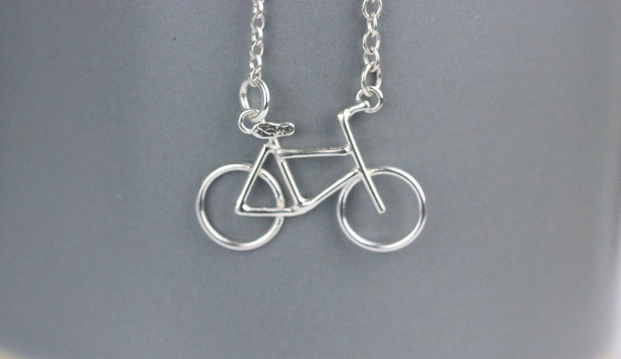 Sterling silver dainty bike necklace 