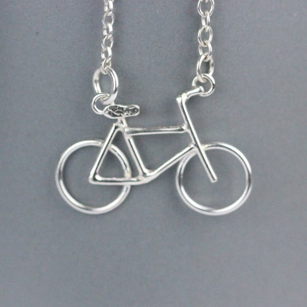 Sterling silver dainty bike necklace 