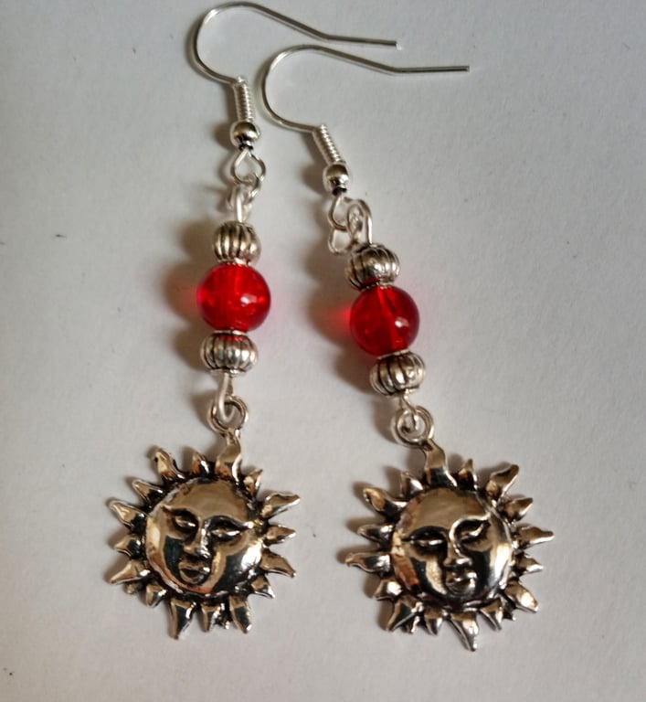 Silver Plate Red Glass Bead Drop Dangle Earrings
