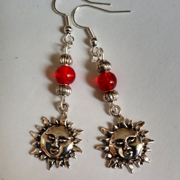 Silver Plate Red Glass Bead Drop Dangle Earrings