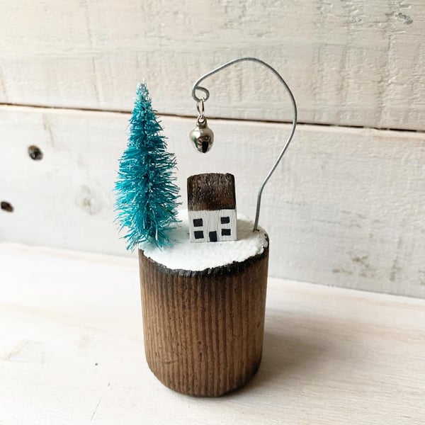 Wooden Winter Ornament Christmas House