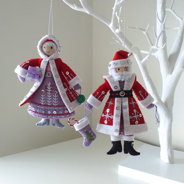 mmmcrafts Santa Claus and Mrs Claus Ornament, Christmas Tree Decoration