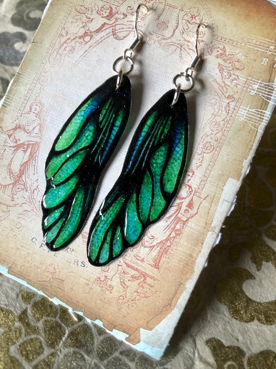 Green Dragon Fairy Wing Sterling Silver Earrings
