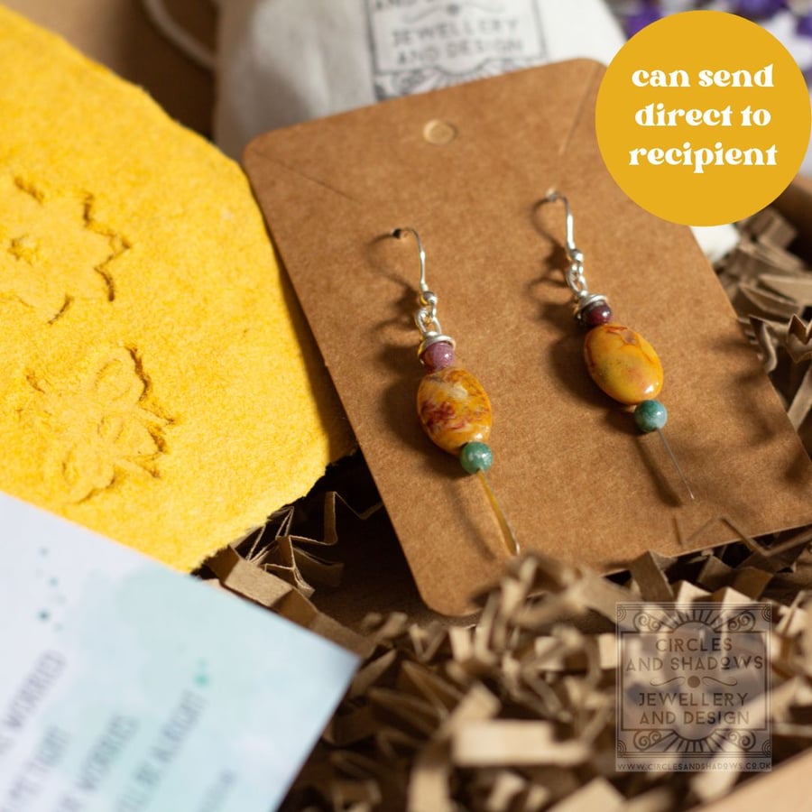 Gift Set Sterling Silver and Lace Agate Earring Seed Bombs, Pocket Charm, Card