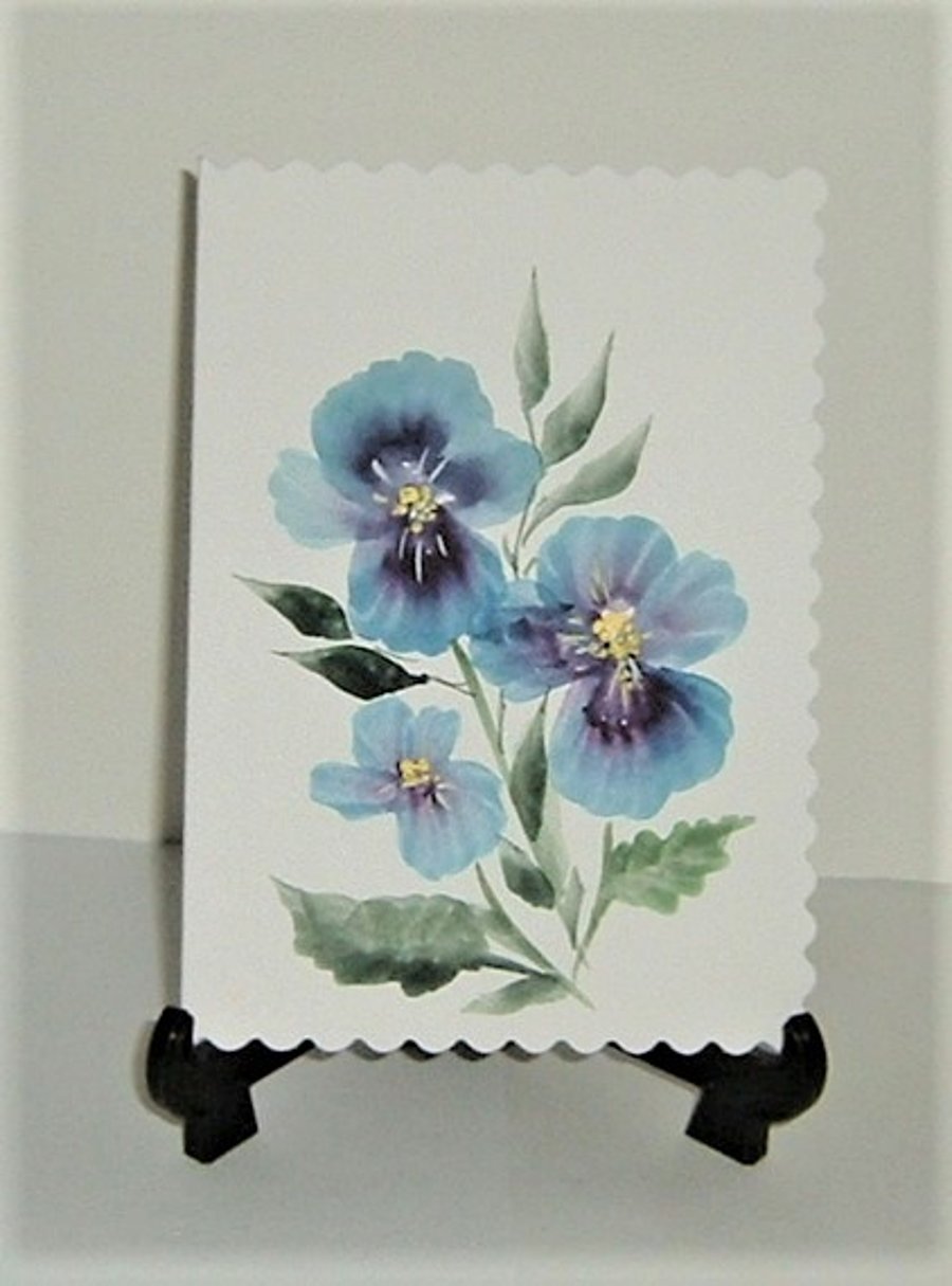 original art floral hand painted greetings card ( ref F 709)