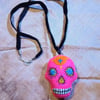 Shocking Pink Sugar Skull Felt Stuffy Necklace 