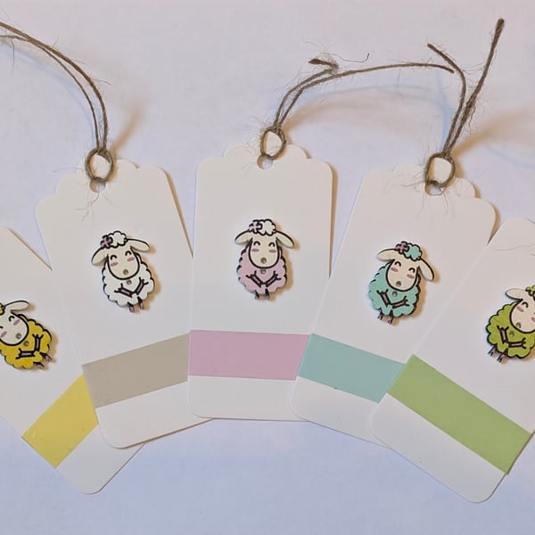 Homemade gift tags made with buttons in packs of 5 - sheep