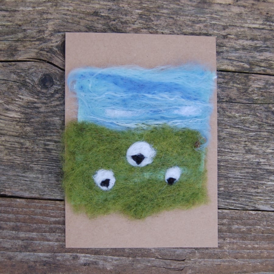 Sheep with lamb needle felt wool card, Easter card, birthday card, get well card