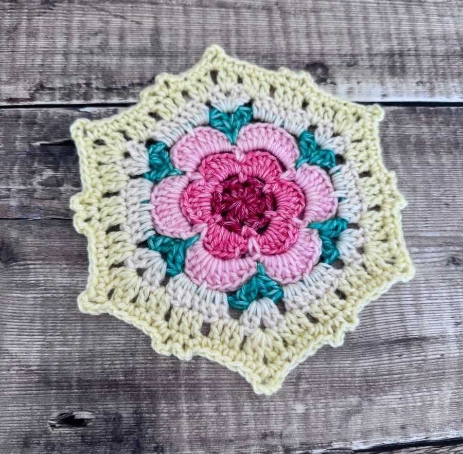 Vintage style hand crocheted hexagon coaster doily 