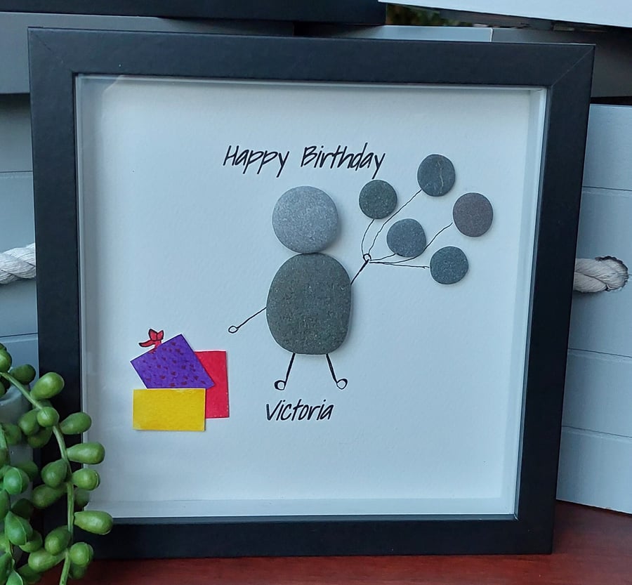 Personalised Pebble Art, Framed Birthday Gift, Best Friends, Happy Birthday Gift