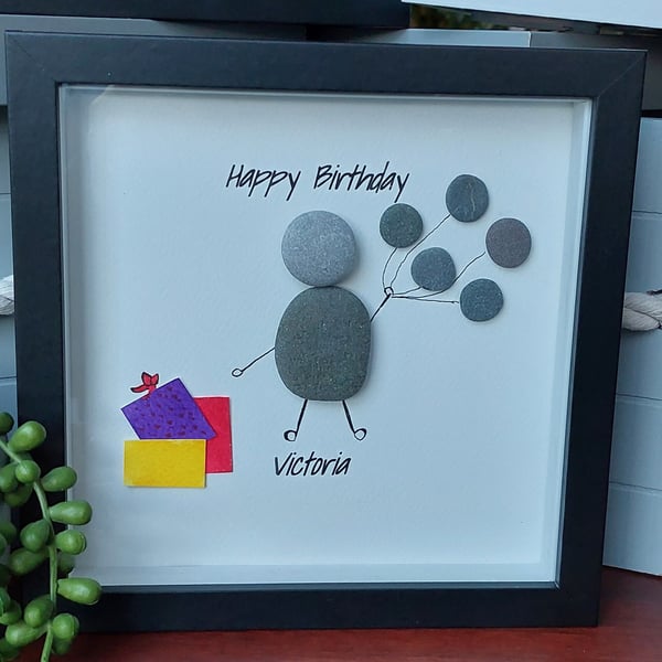 Personalised Pebble Art, Framed Birthday Gift, Best Friends, Happy Birthday Gift