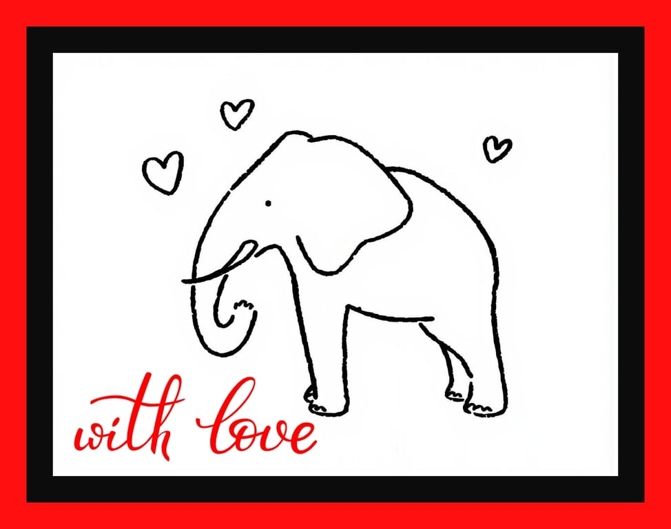 Fun With Love Elephant Line Drawing Greeting Card A5 Size 