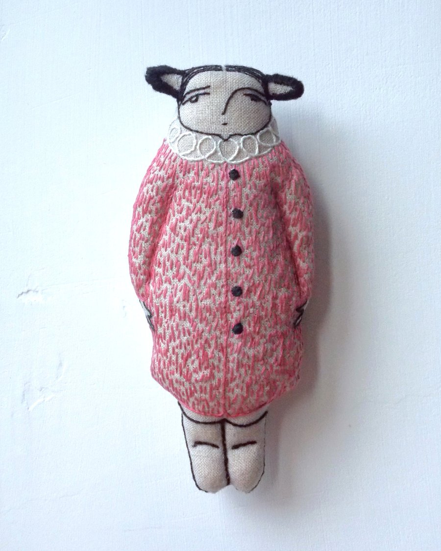Miriam- A Hand Embroidered Textile Art Doll, Eco-friendly, Handmade 14cms