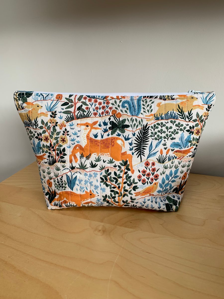 Woodland Animals Print Quilted Wash Bag