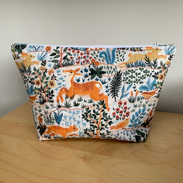 Woodland Animals Print Quilted Wash Bag