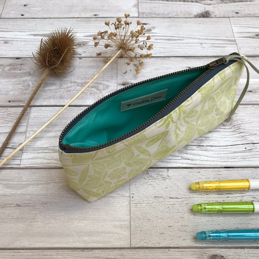 Hand Printed Linen Pencil Case, Brush Case, Cosmetic Bag