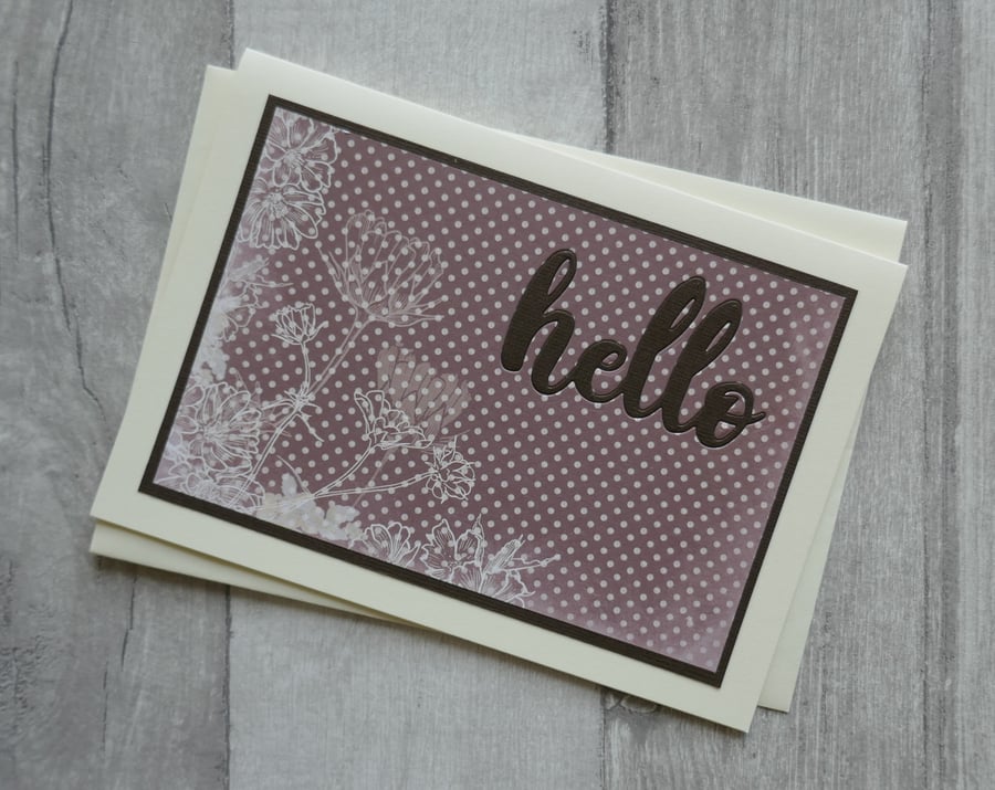 Brown Floral and Spot Paper - Hello - Blank Greetings Card