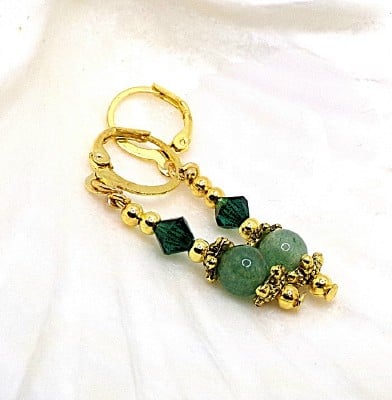 Green Aventurine and Crystal Earrings