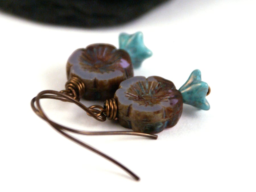 Purple & Turquoise Flower Earrings