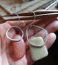 Pebble Earrings, silver and beach plastic, mismatched earrings. - Image 2