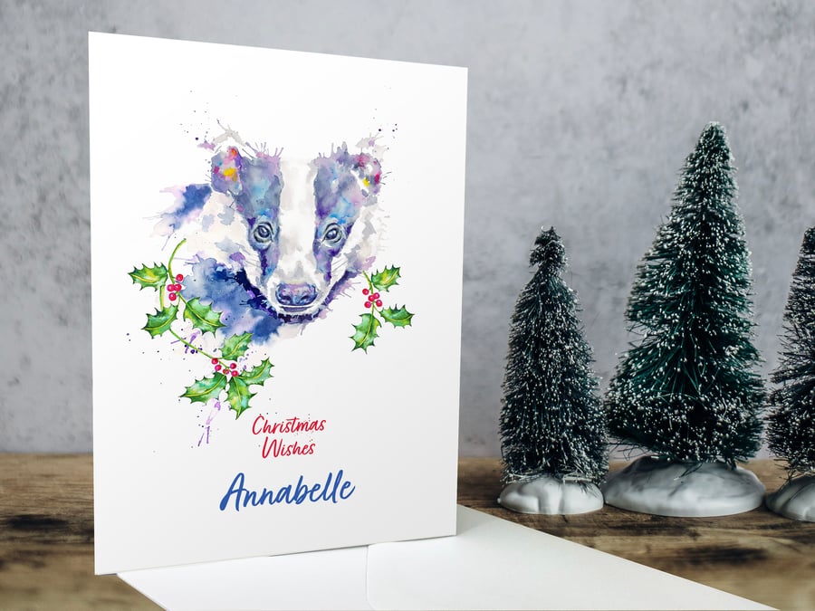 Personalised Badger Christmas Card premium quality British wildlife
