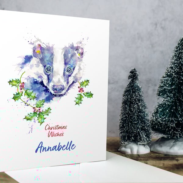 Personalised Badger Christmas Card premium quality British wildlife