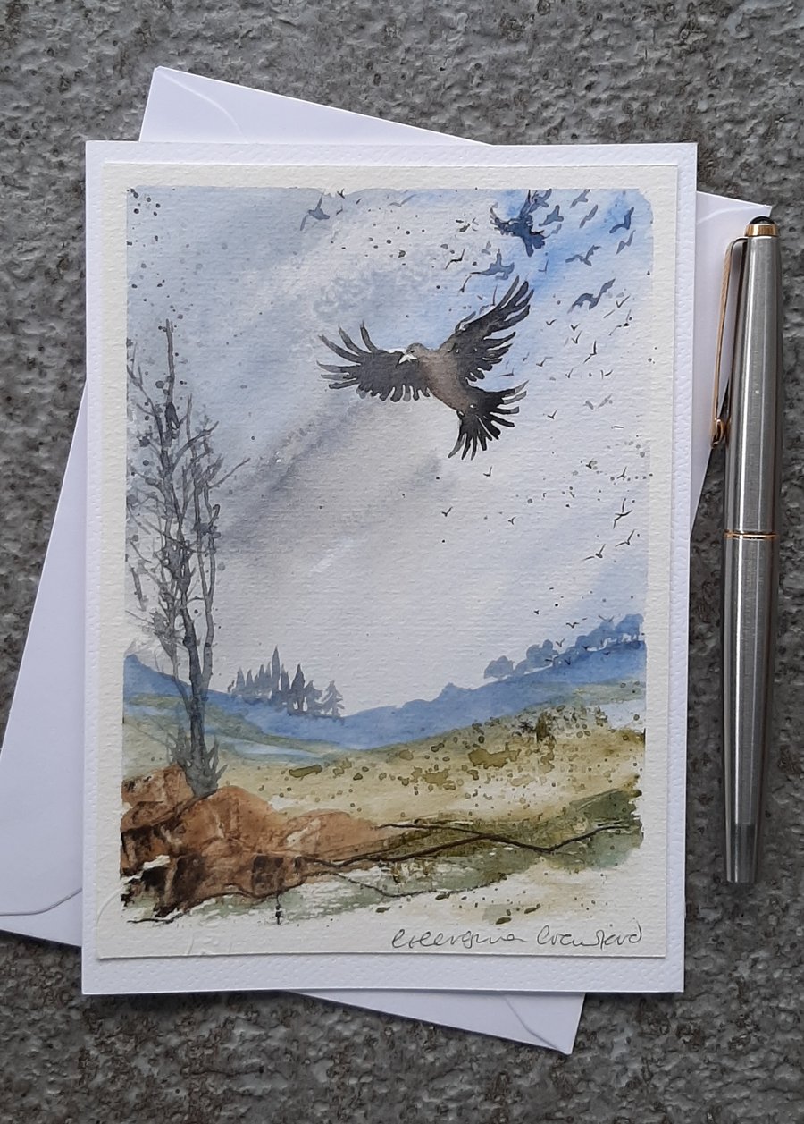 Rooks and Crow. Blank Handpainted Cards