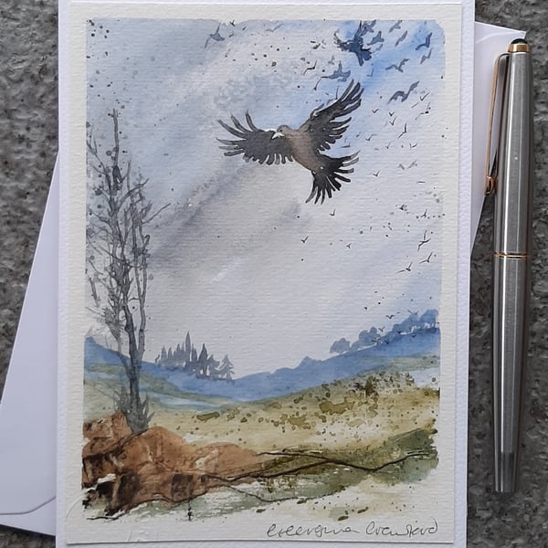 Rooks and Crow. Blank Handpainted Cards